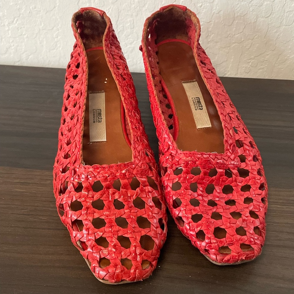 Miista Red Woven Women's Block Heels